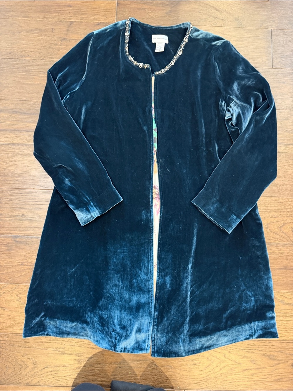 Soft Surroundings Velvet Long-Sleeve Open Front Duster - Size Medium - C76